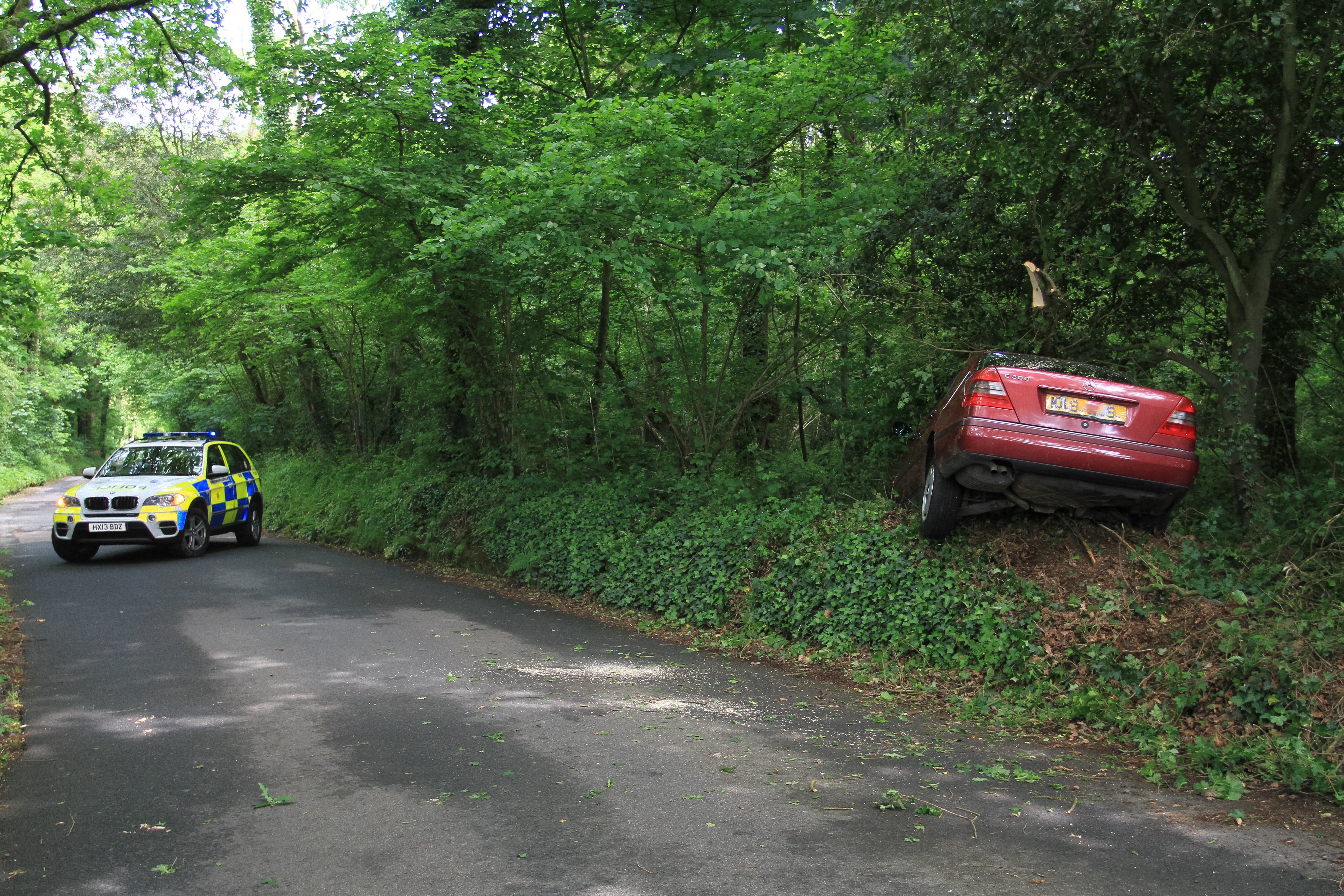 LUCKY ESCAPE AS CAR PLOUGHS INTO TREES