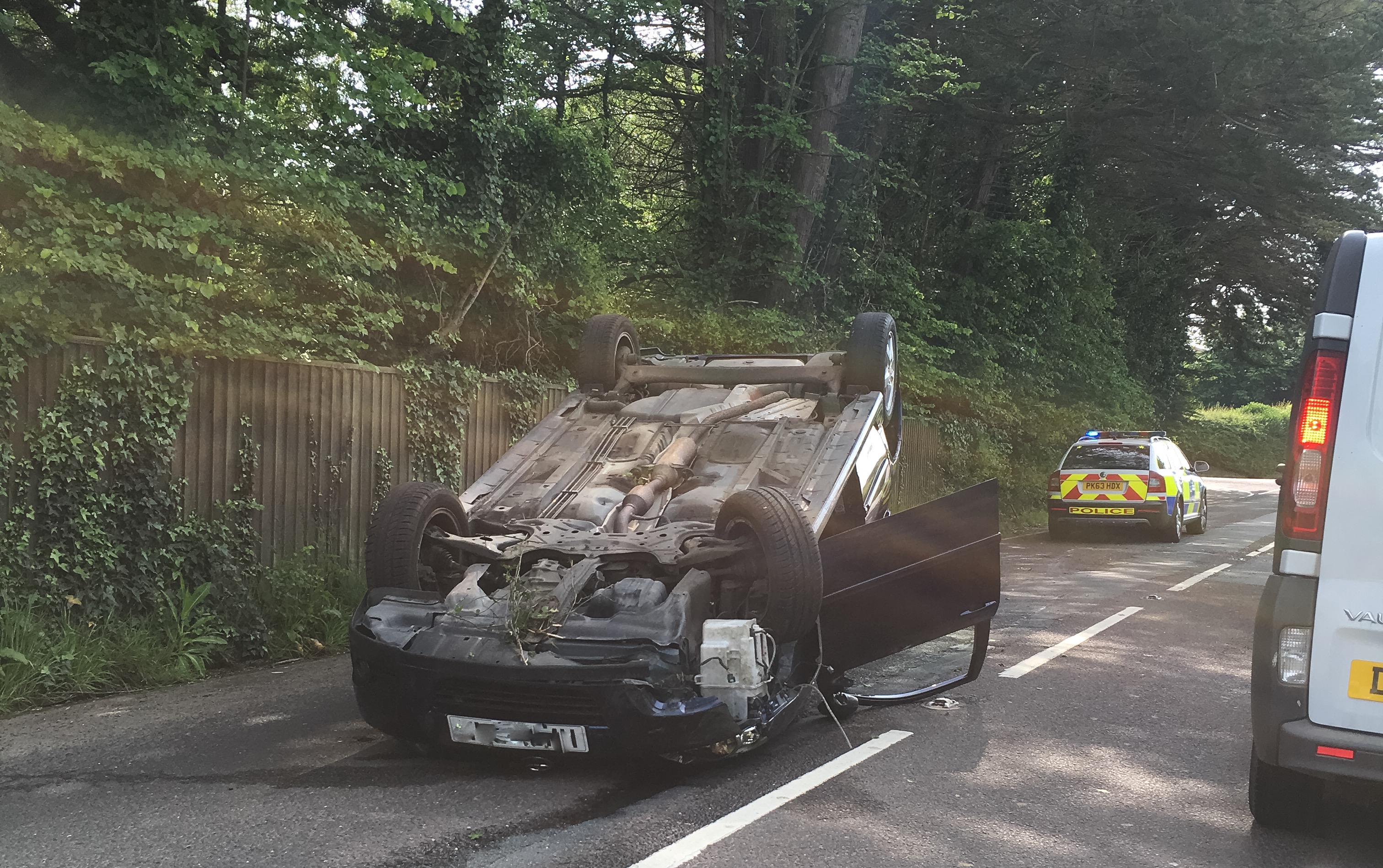 OVERTURNED CAR AT SHALFLEET