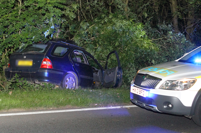 CHOPPER UP AFTER CAR LEAVES ROAD ON BEAPER SHUTE