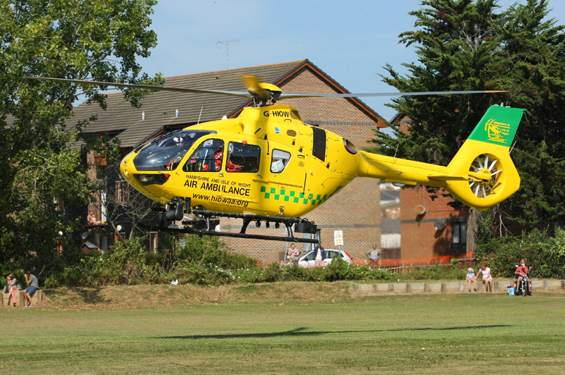 AIR AMBULANCE LANDS AT SIMEON STREET REC