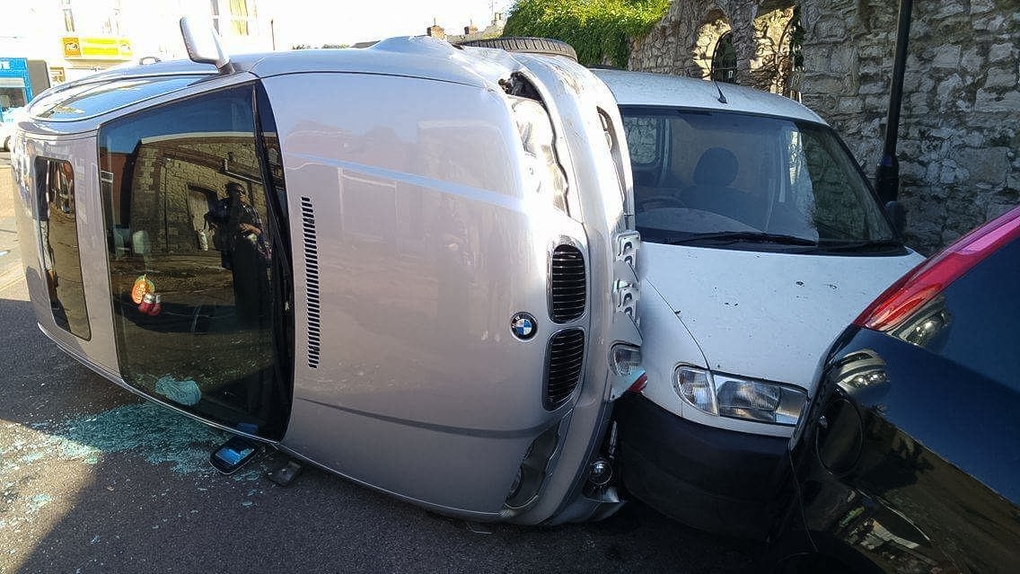 CAR ON ITS SIDE IN RYDE CRASH