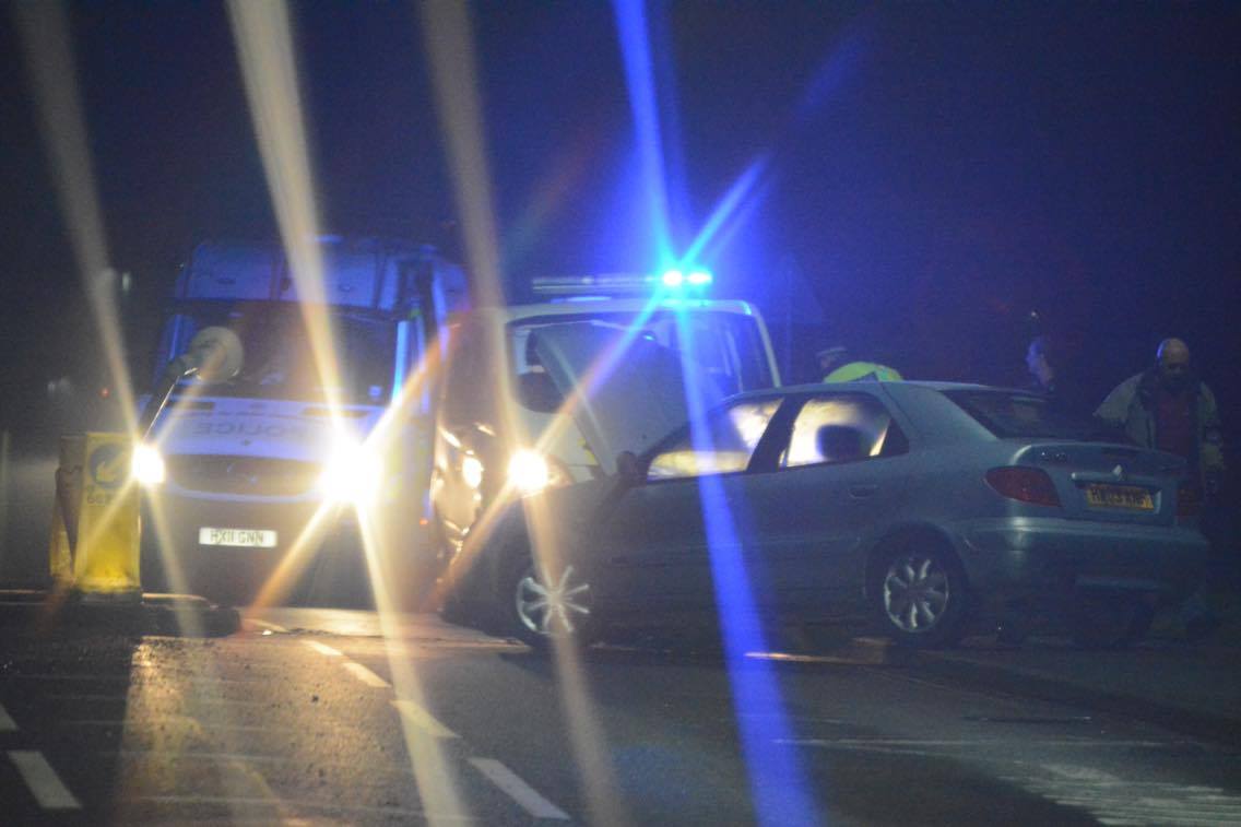 CAR CRASHES INTO TRAFFIC ISLAND AT WHIPPINGHAM