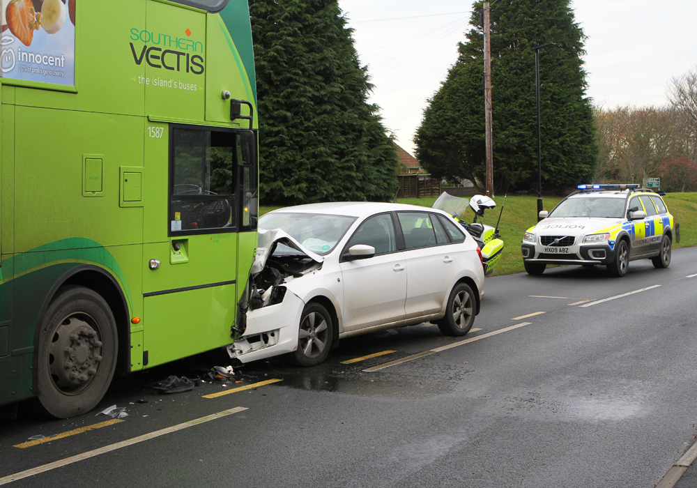 CAR AND BUS COLLIDE IN GODSHILL