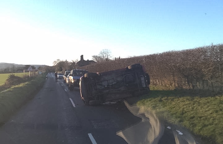 CAR OVERTURNS IN MERSTONE