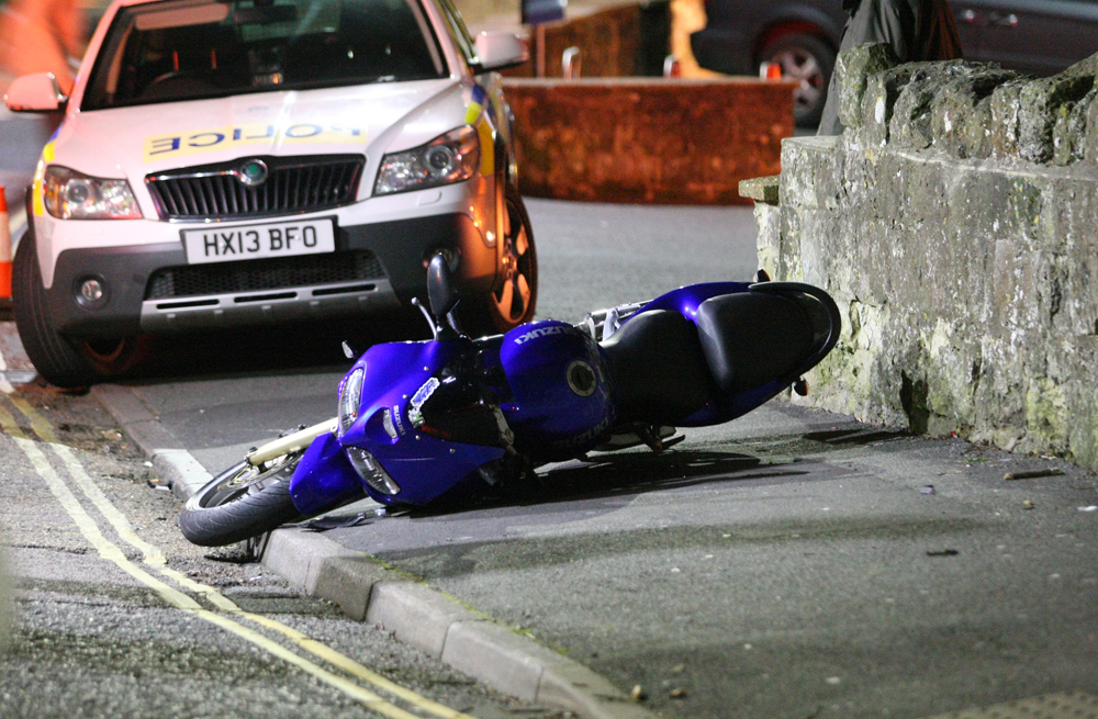 MOTORCYCLIST INJURED IN LAKE COLLISION