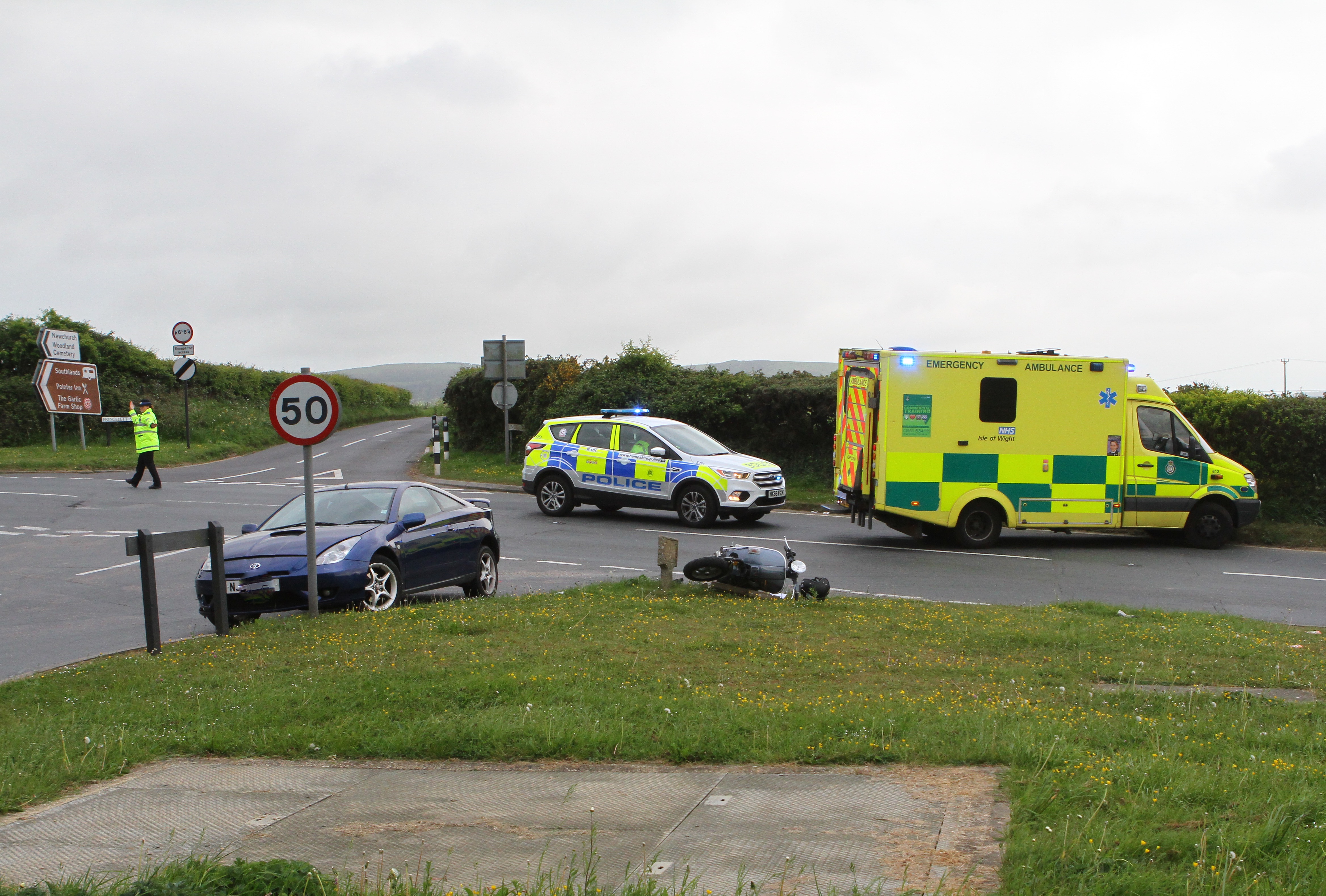 MOTORCYCLE AND CAR COLLIDE AT APSE HEATH