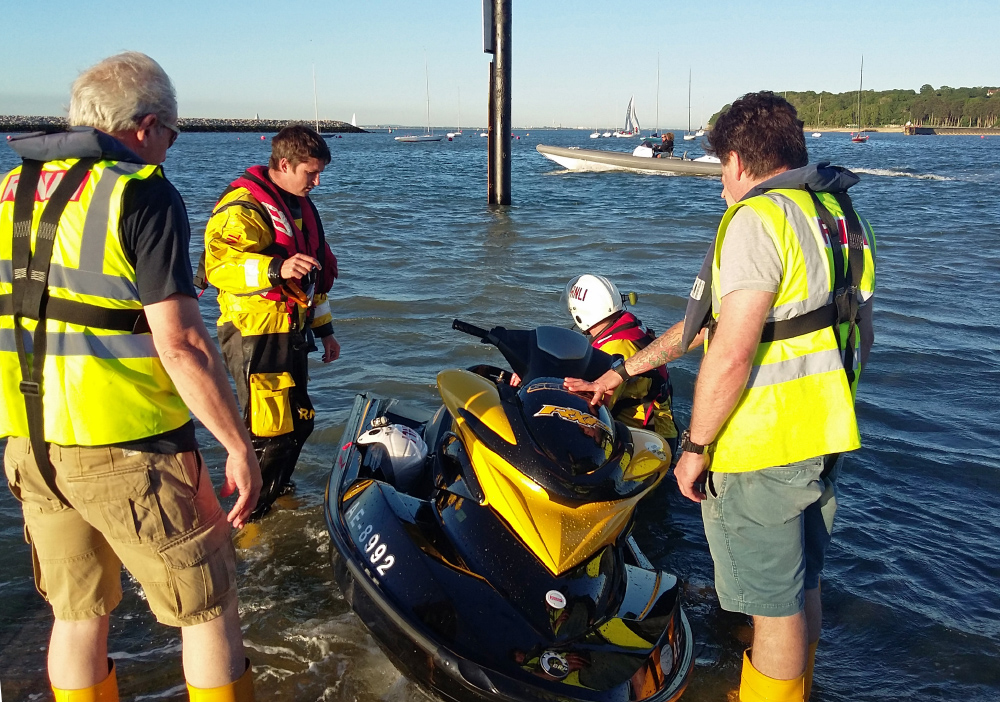 MAN WITH WATERLOGGED JET SKI RESCUED BY LIFEBOAT