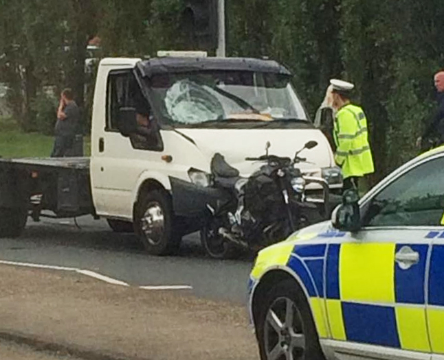 MOTORCYCLIST AND VAN COLLIDE OUTSIDE HOSPITAL