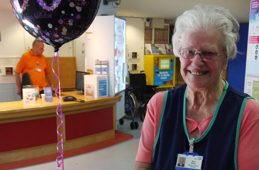 VOLUNTEER BETTY IS NINETY NOT OUT