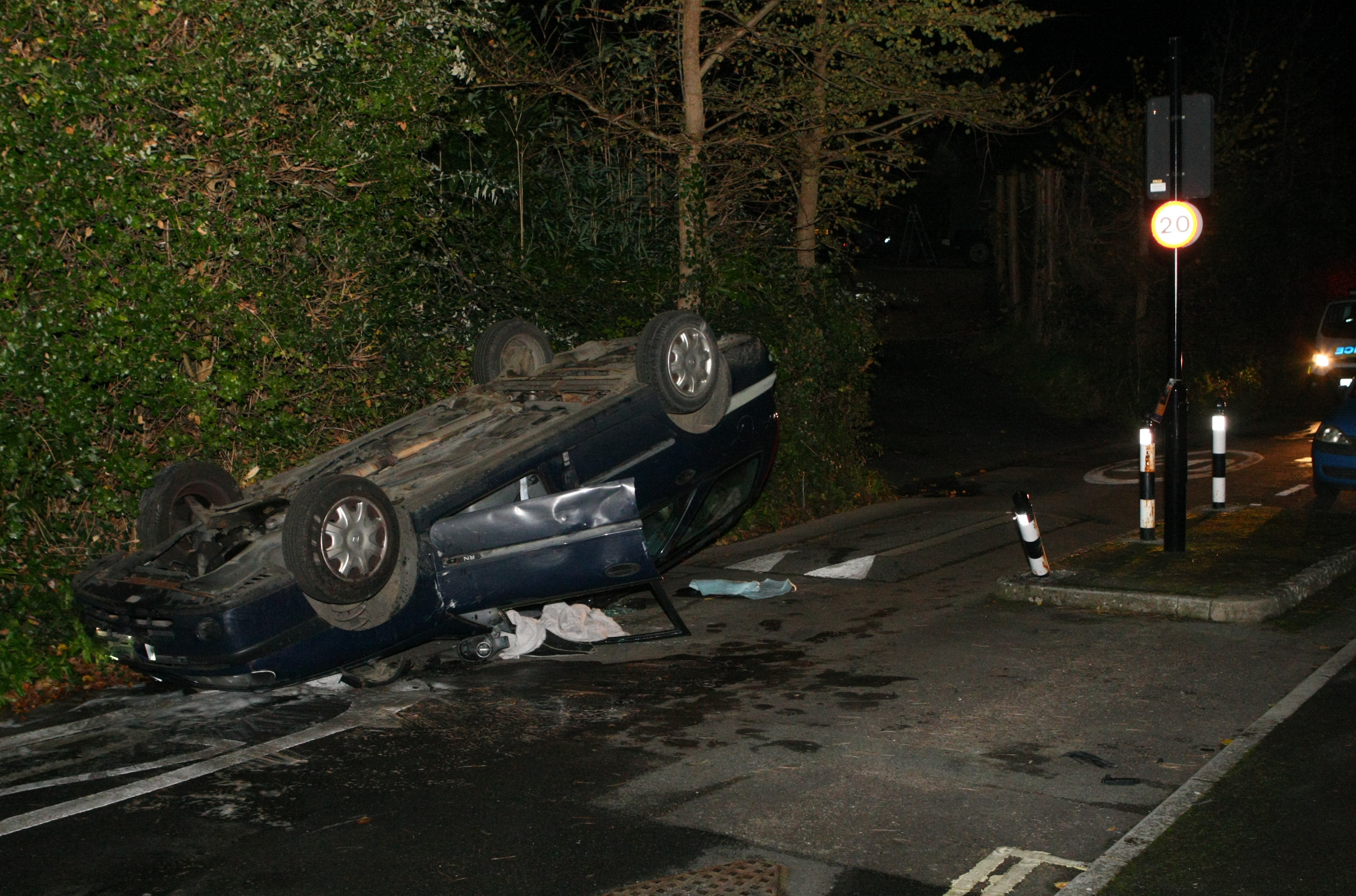 CAR FLIPS ONTO ROOF ON 20MPH WEST WIGHT ROAD