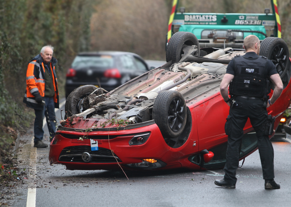 CAR ON ROOF CLOSES SMALLBROOK LANE