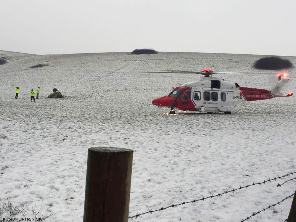 INJURED SLEDGER AIRLIFTED FROM SHANKLIN