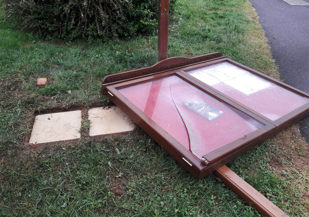 PARISH NOTICE BOARD MALICIOUSLY VANDALISED JUST 24 HOURS AFTER ERECTION