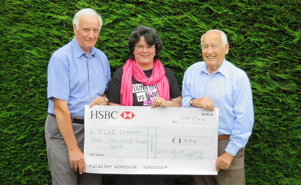 WEST WIGHT MASONIC LODGE MAKE DONATION TO HELP YOUNG PEOPLE WITH CANCER