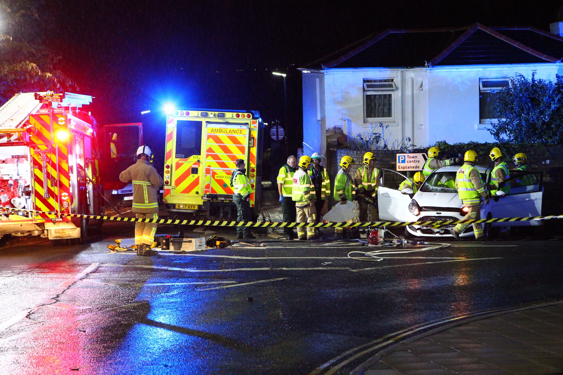 FIRE SERVICE CALLED AS FIESTA CRASHES INTO WALL IN RYDE