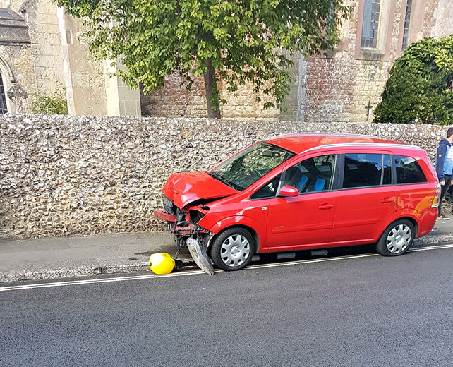 CAR WIPES OUT PEDESTRIAN CROSSING IN NEWPORT
