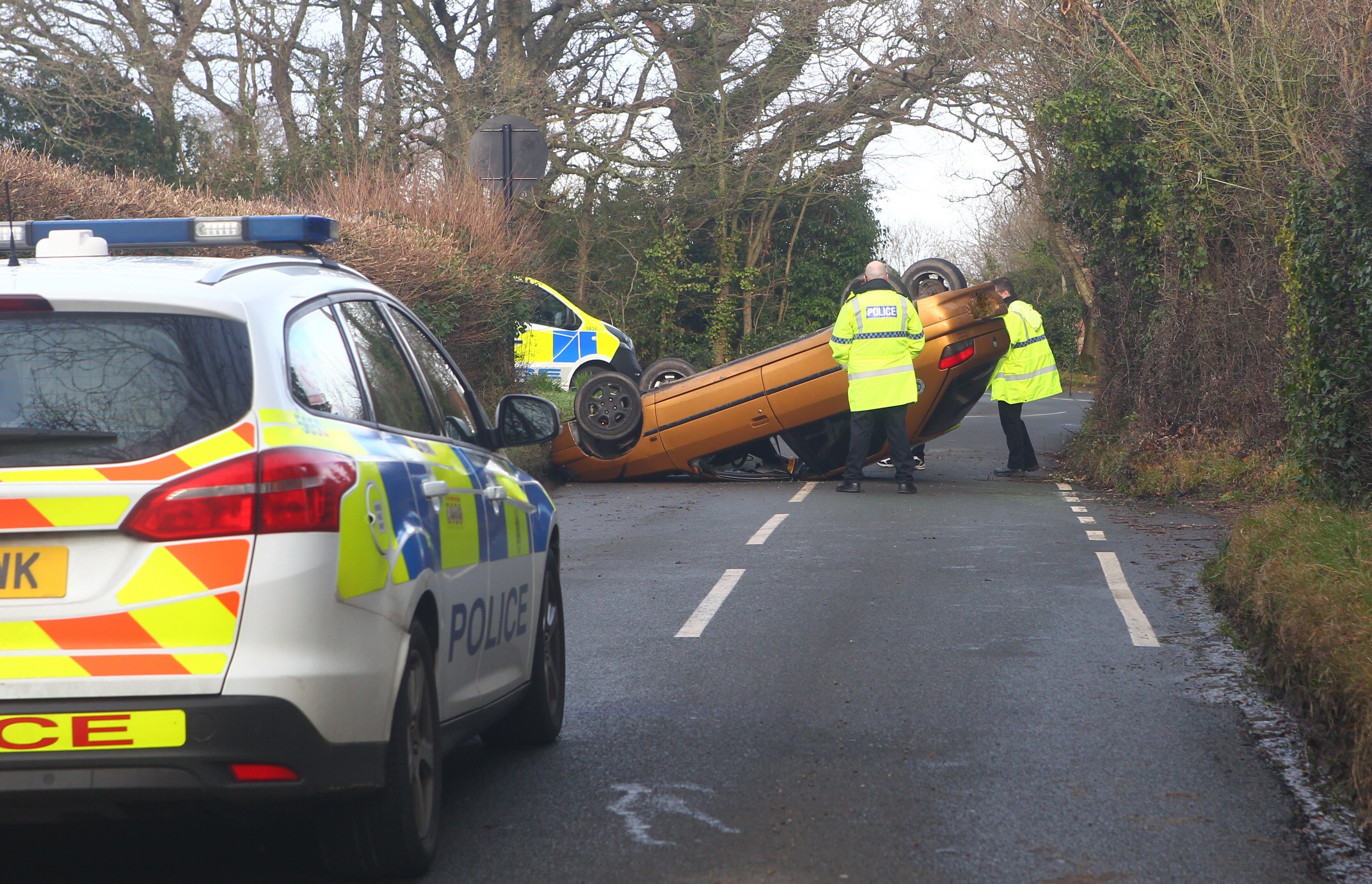 CAR ROLLS ONTO ROOF NEAR WHIPPINGHAM