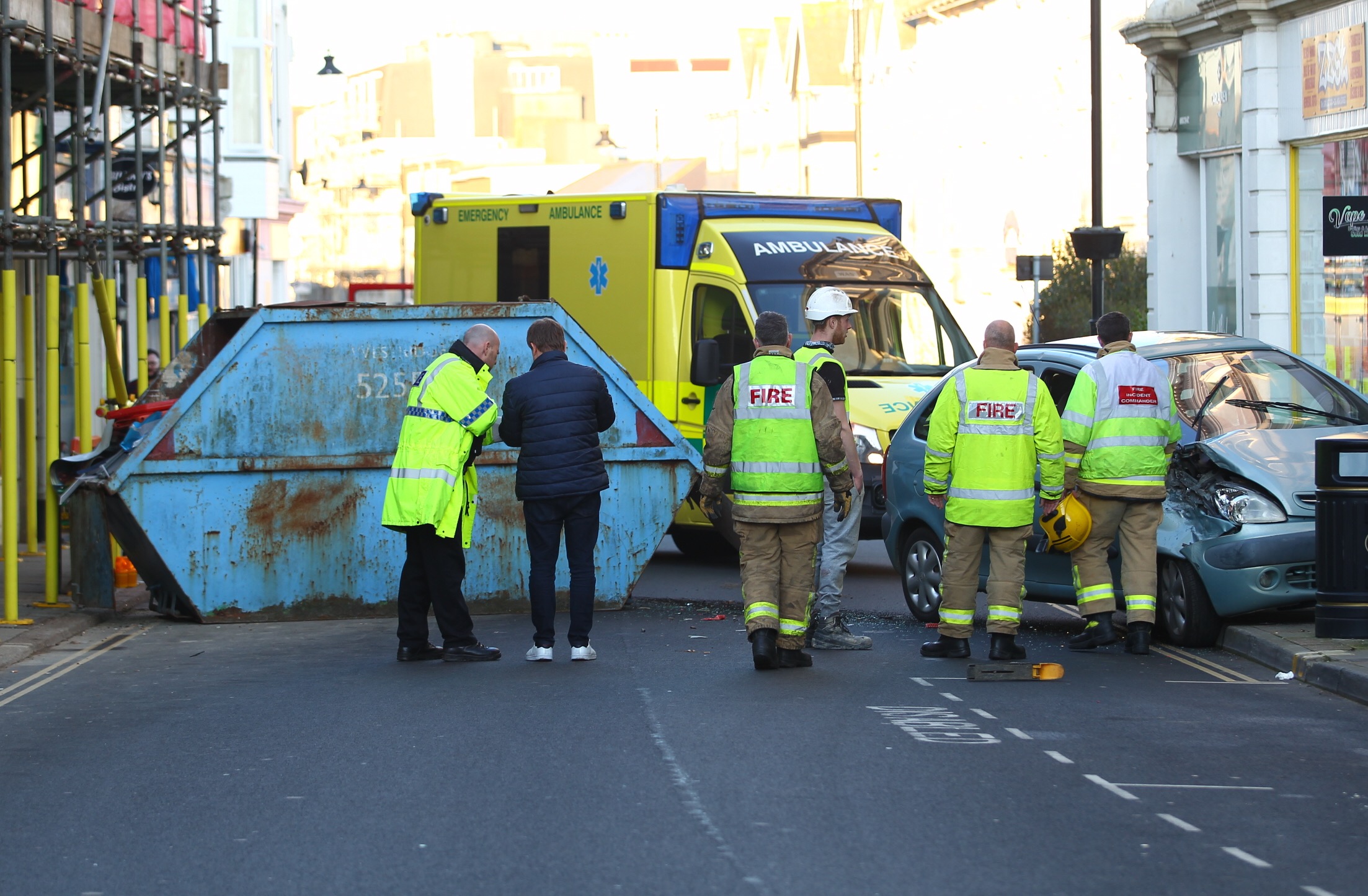 CAR SMASHES INTO SKIP IN SANDOWN