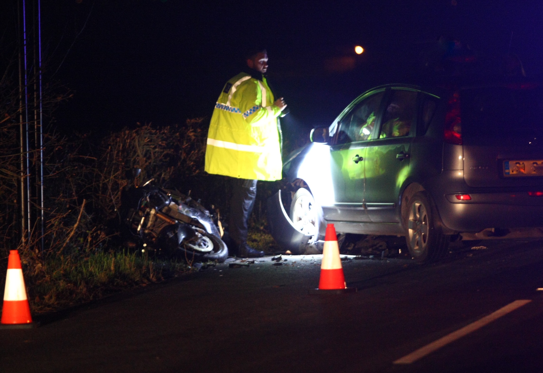 MOTORCYCLE AND CAR COLLIDE ON BRIDDLESFORD ROAD