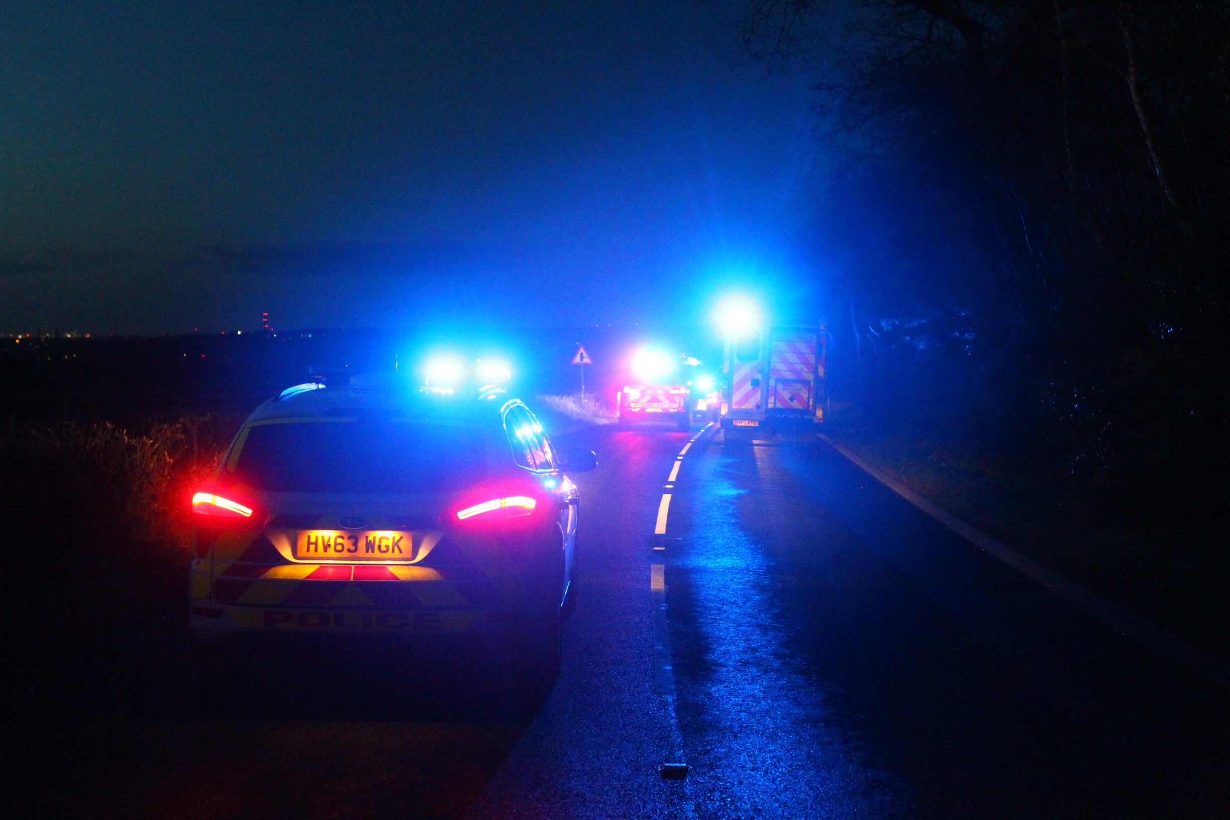 BRIDDLESFORD ROAD CLOSED AS CAR COMES OFF THE ROAD