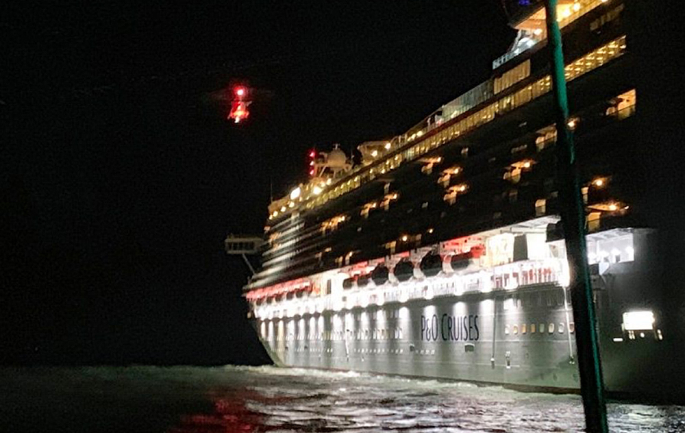 LIFEBOAT AND RESCUE HELICOPTER RUSH TO CRUISE SHIP OFF THE ISLE OF WIGHT