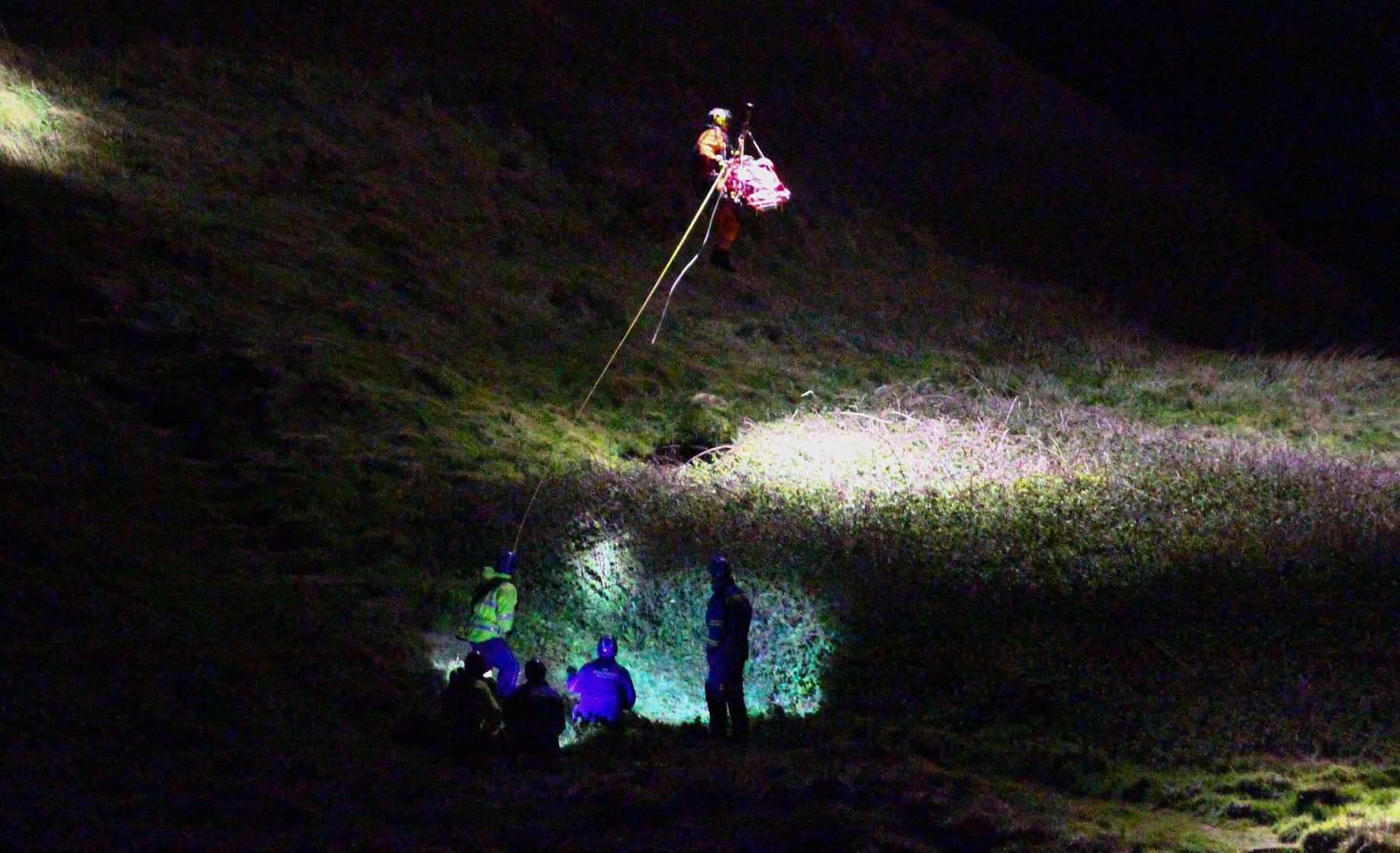 CASUALTY AIRLIFTED TO HOSPITAL FROM DEPTHS OF GRANGE CHINE