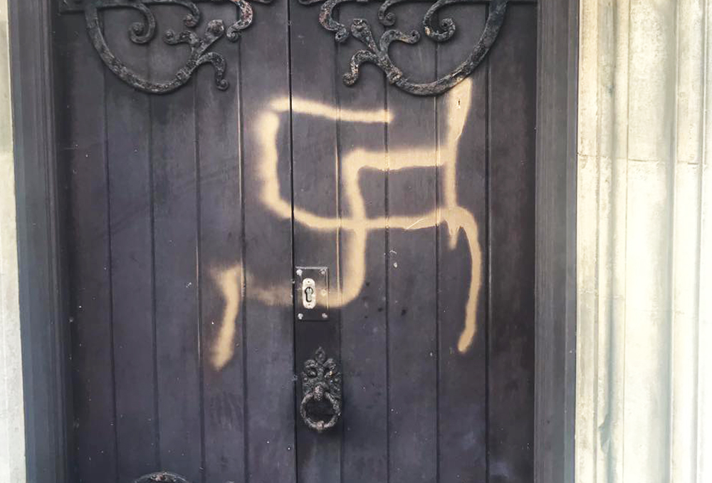 DISGUSTING SWASTIKA GRAFFITI SPRAYED ONTO DOORS OF VENTNOR SCHOOL