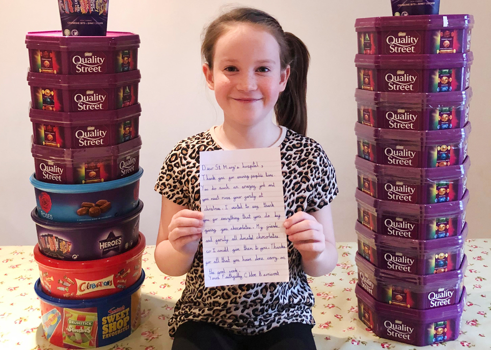 8-YEAR-OLD CHLOE ON A FESTIVE MISSION TO THANK STAFF AT ST MARY’S