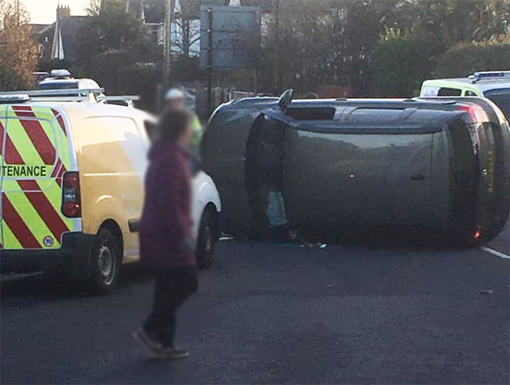 EMERGENCY SERVICES CALLED TO OVERTURNED CAR IN COWES