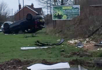 CAR ROLLS ONTO ROOF IN OVERNIGHT CRASH AT NORTHWOOD
