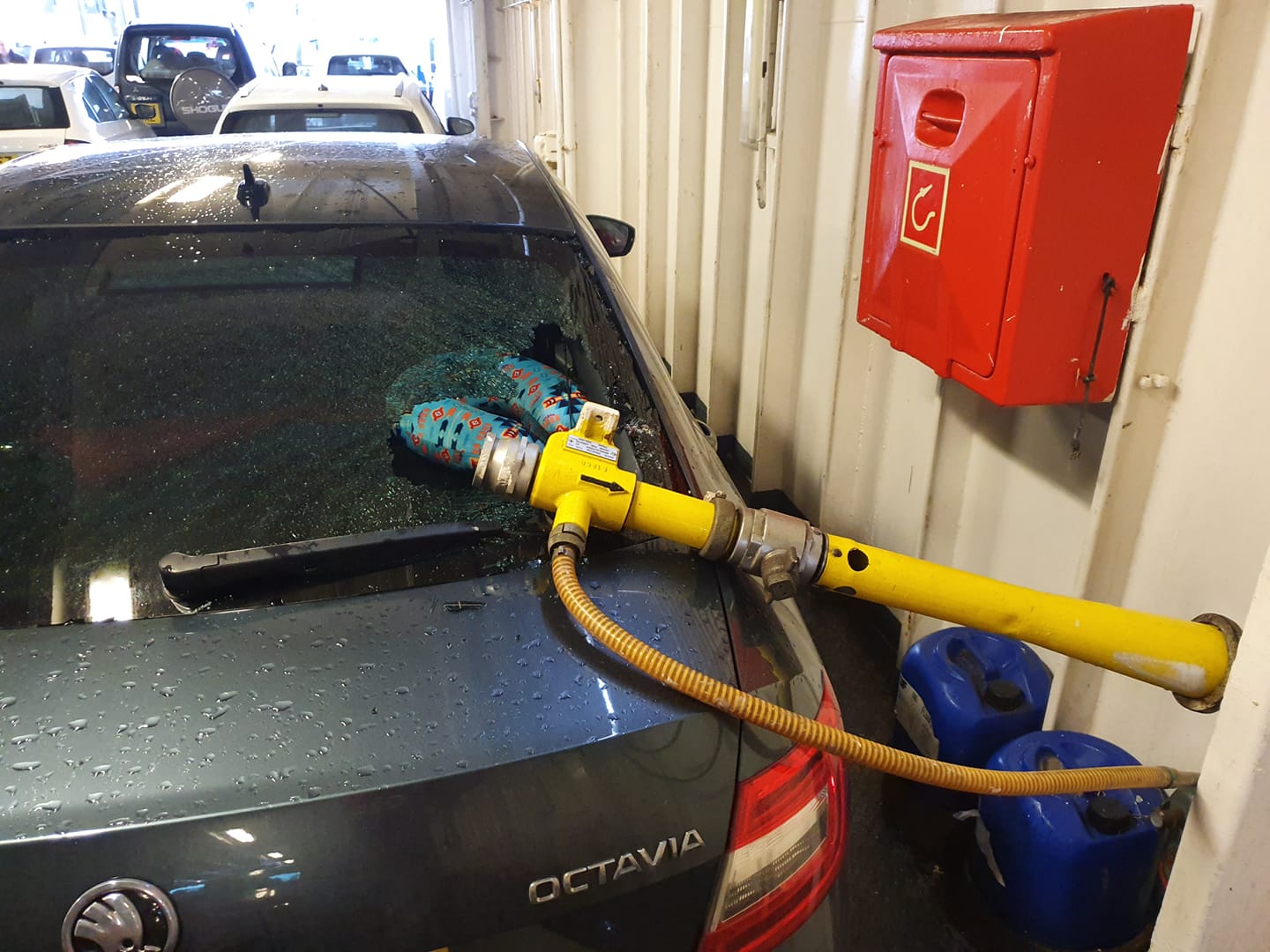 WIGHTLINK PASSENGER’S CAR WINDOW SMASHED AS FIREFIGHTING EQUIPMENT BREAKS FREE