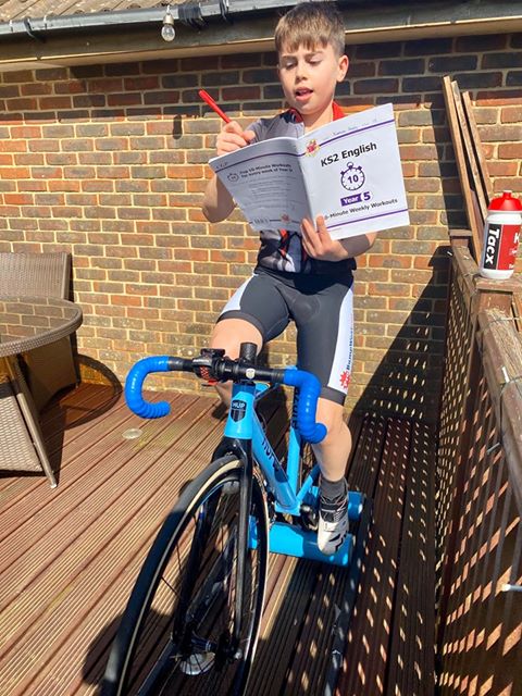 HARRISON KEEPS ON TOP OF SCHOOL WORK WHILST CYCLE RACE TRAINING
