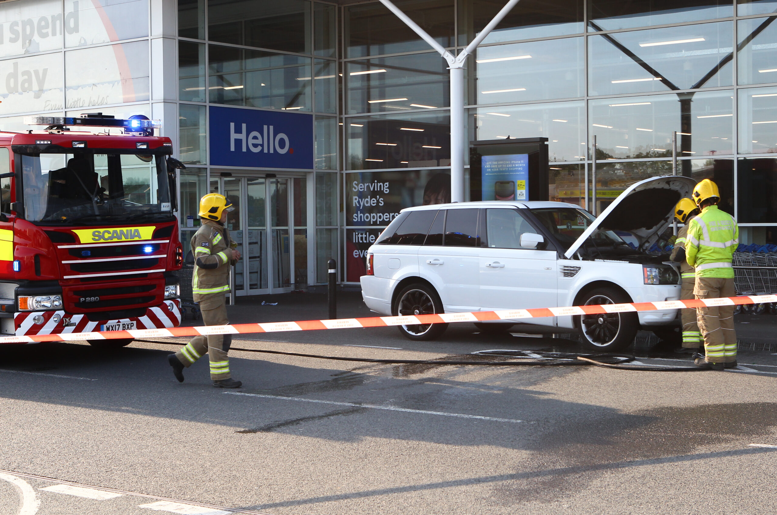 ENGINE FIRE TACKLED OUTSIDE TESCO SUPERSTORE