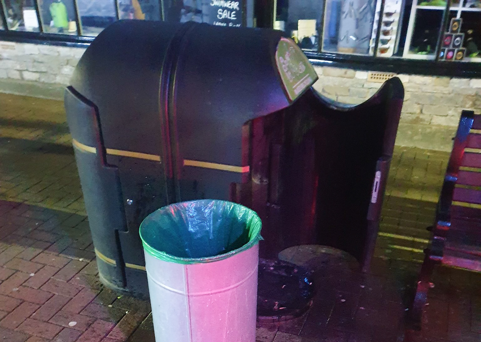 BUCKETS USED TO DOWSE BIN FIRE IN COWES HIGH STREET