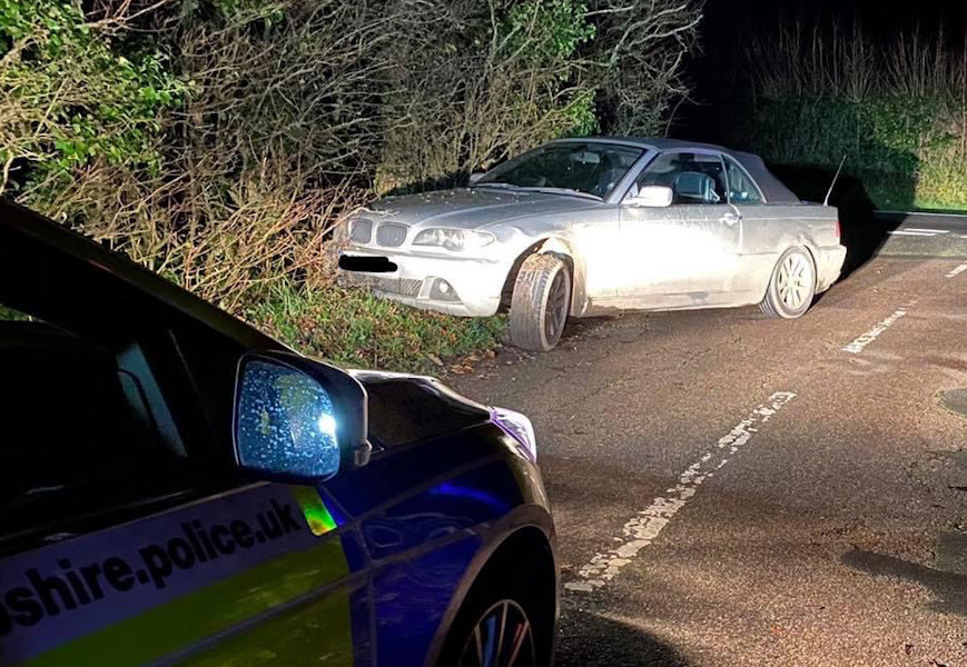 SUSPECTED DRUG DRIVER ARRESTED AFTER CRASHING BMW OVERNIGHT