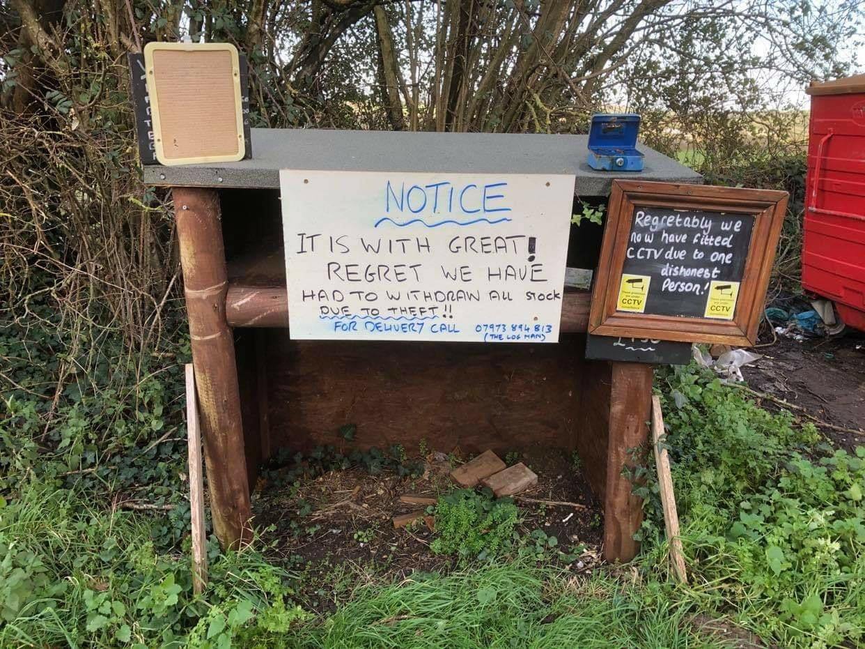 DIS-HONESTY SHOPS – LOG MAN REMOVES STOCK AFTER RECENT THEFTS