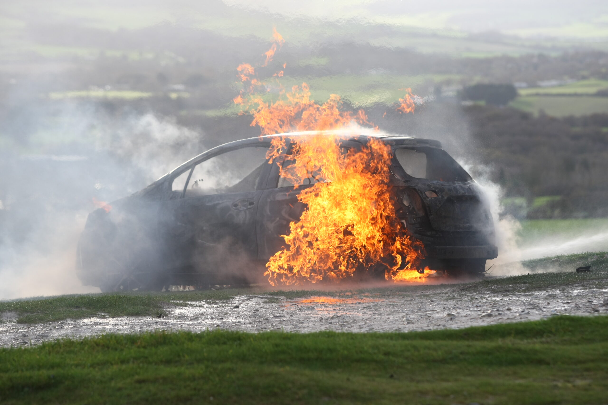 CAR BURSTS INTO FLAMES ON BRADING DOWNS
