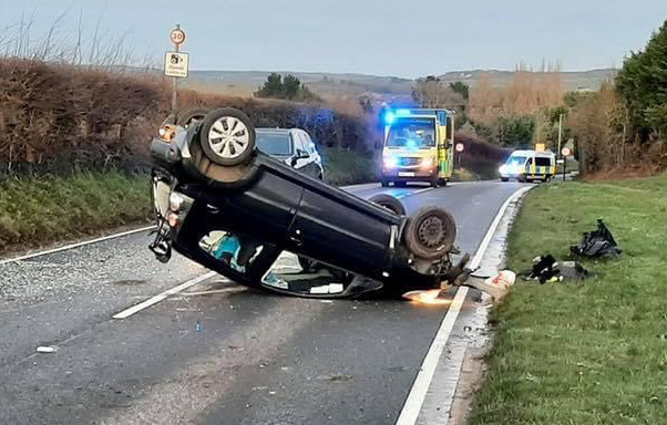 CAR OVERTURNS AT APSE HEATH ON ICY CHRISTMAS MORNING