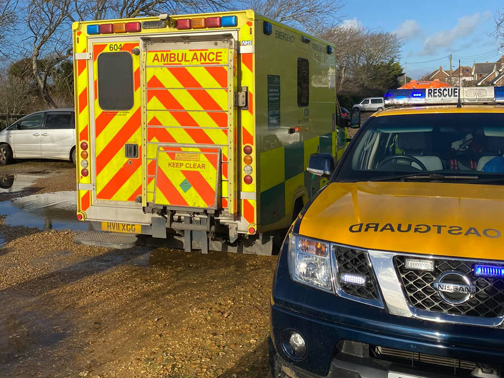 CASUALTY STRETCHERED TO WAITING AMBULANCE AFTER FALLING DOWN STEPS