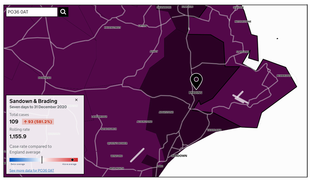 BRADING AND SANDOWN THE WORST HIT AREAS ON THE ISLAND FOR CORONAVIRUS INFECTIONS