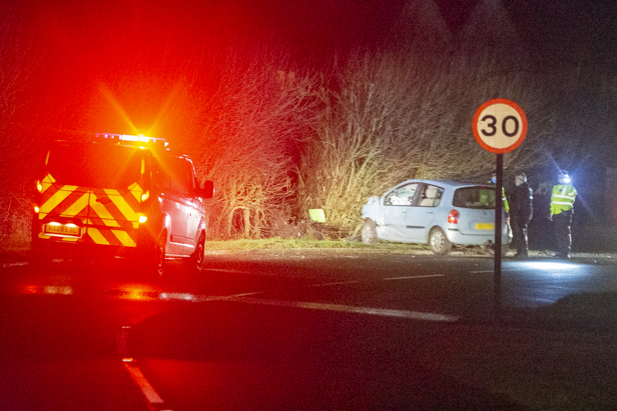 CAR FLATTENS BUS STOP IN CRASH BETWEEN NITON AND BLACKGANG