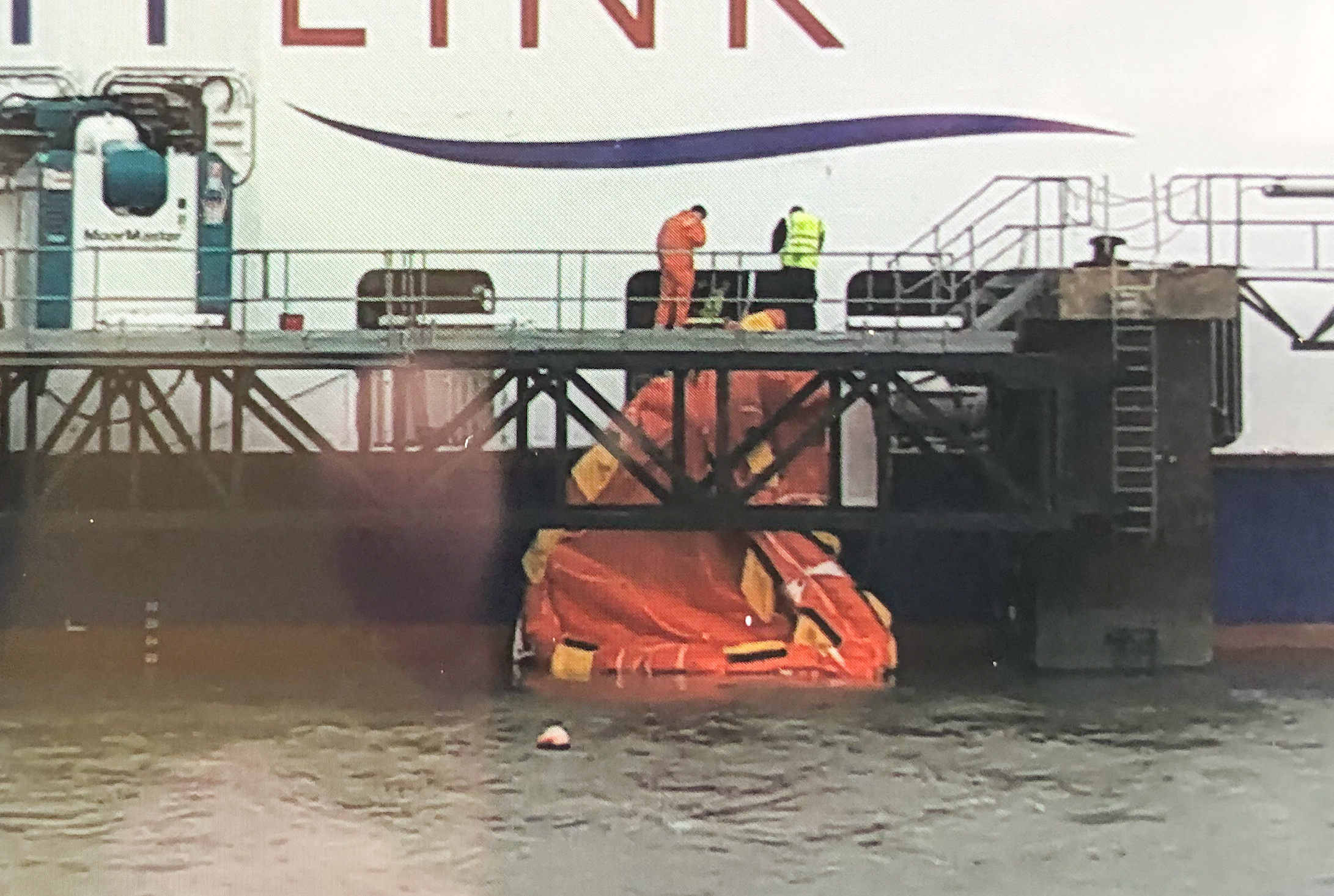 FERRY DELAYS AS LIFE RAFT SUDDENLY DEPLOYS WHILST DOCKED