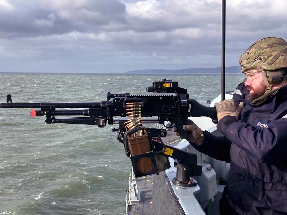 HMS LANCASTER TRIALS NEW FIREPOWER OFF THE COAST OF THE ISLE OF WIGHT