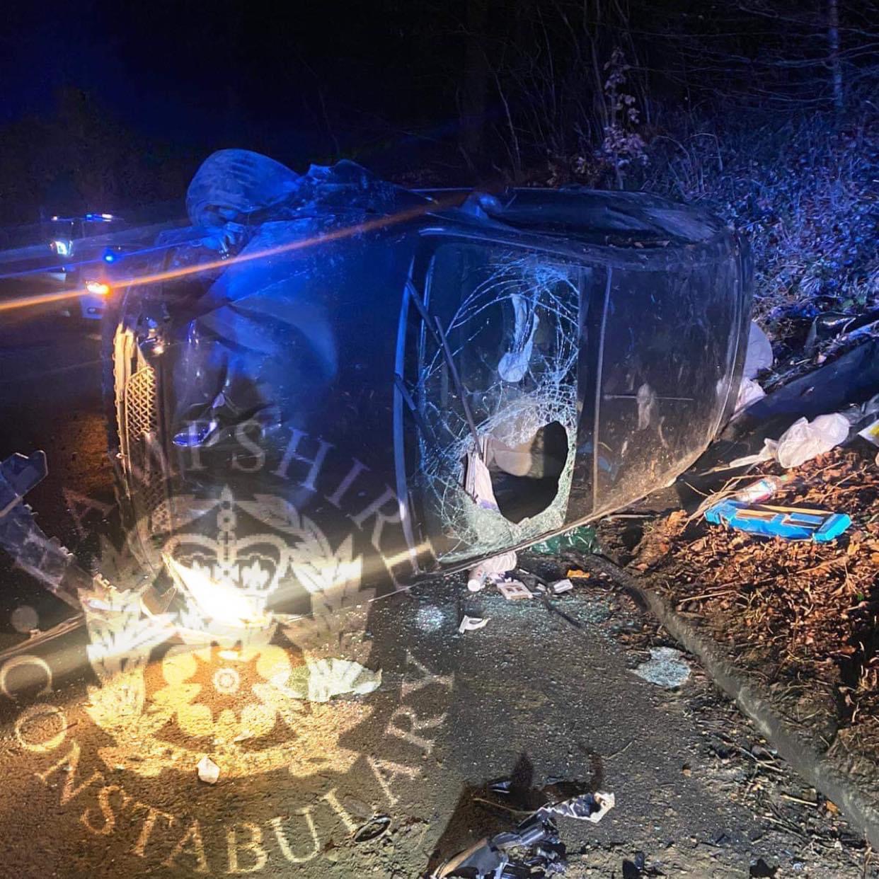 OCCUPANTS ESCAPE THROUGH WINDSCREEN AFTER CAR ROLL IN HAVENSTREET