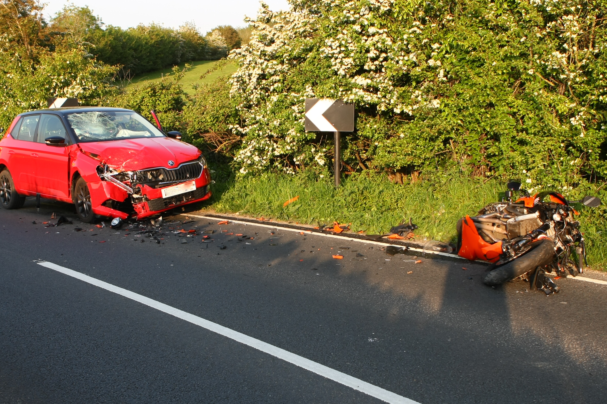 MOTORCYCLIST INJURED AFTER CRASHING HEAD-ON INTO CAR IN ASHEY