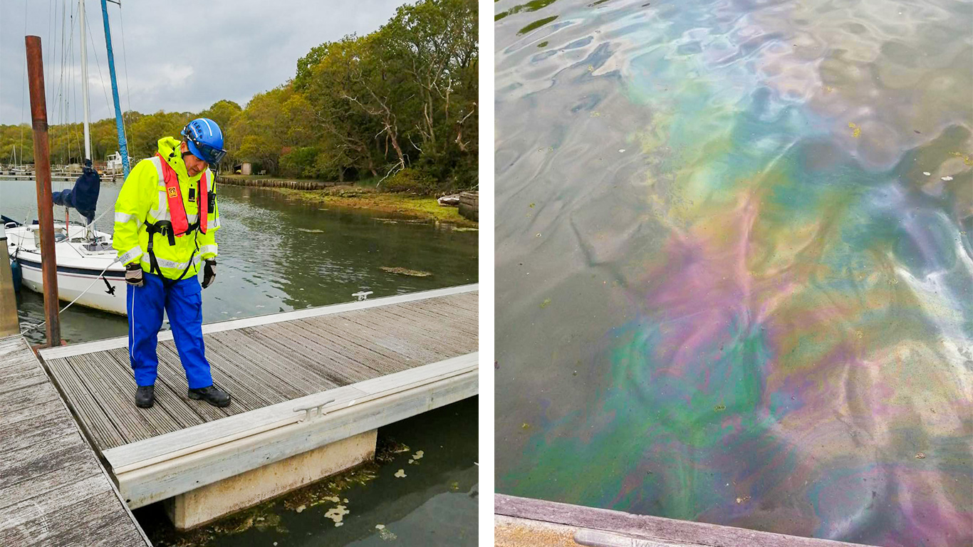 HM COASTGUARD INVESTIGATES FUEL SPILL IN WOOTTON CREEK