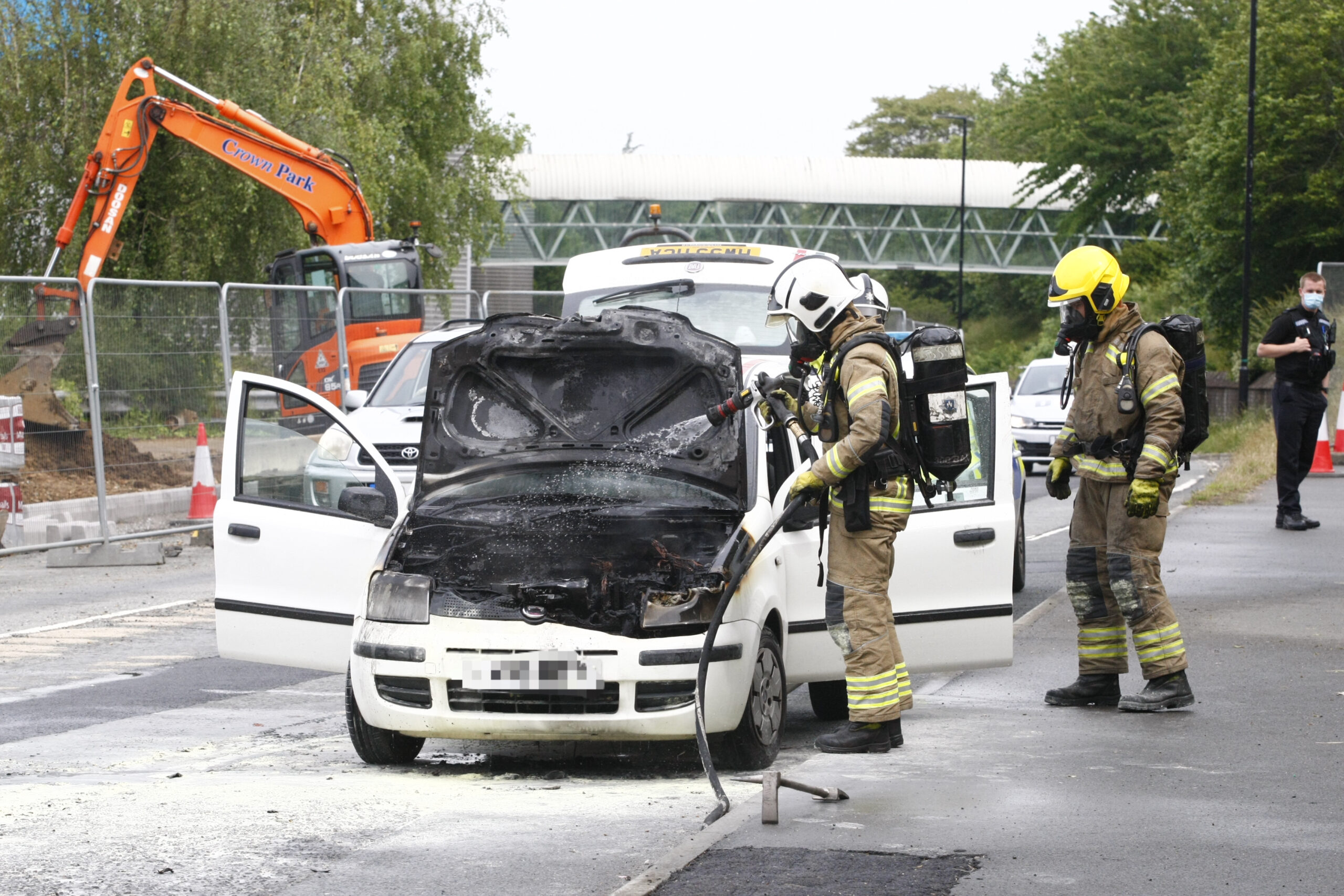 CAR FIRE CAUSES TRAVEL DISRUPTION IN THE MIDDLE OF NEWPORT ROADWORKS