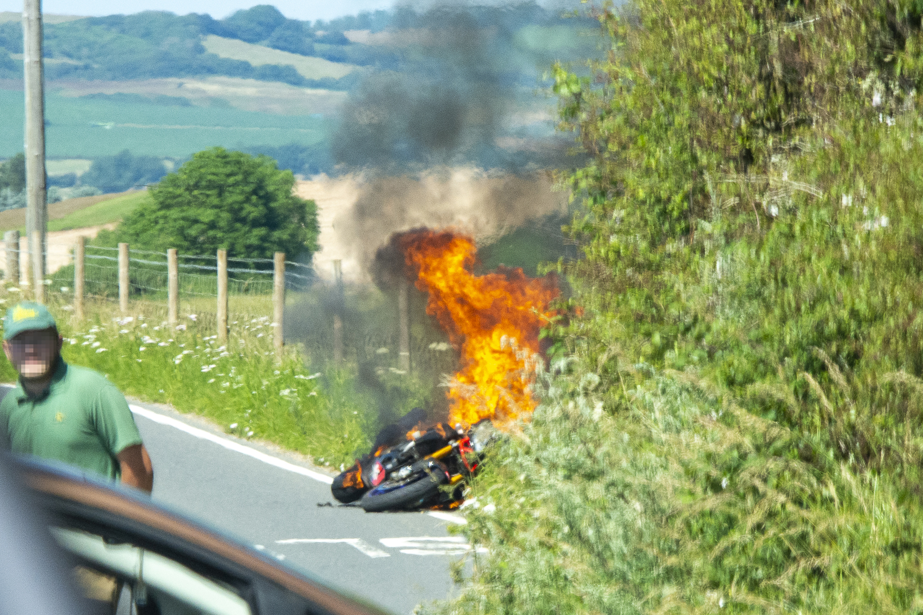 WHITWELL ROAD BLOCKED AS BIKE ENGULFED IN FLAMES