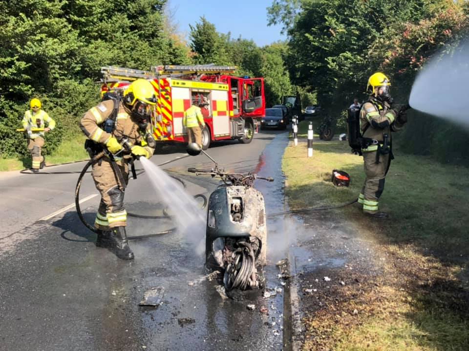 FIREFIGHTERS RUSH TO MOTORCYCLE ON FIRE IN BOULDNOR