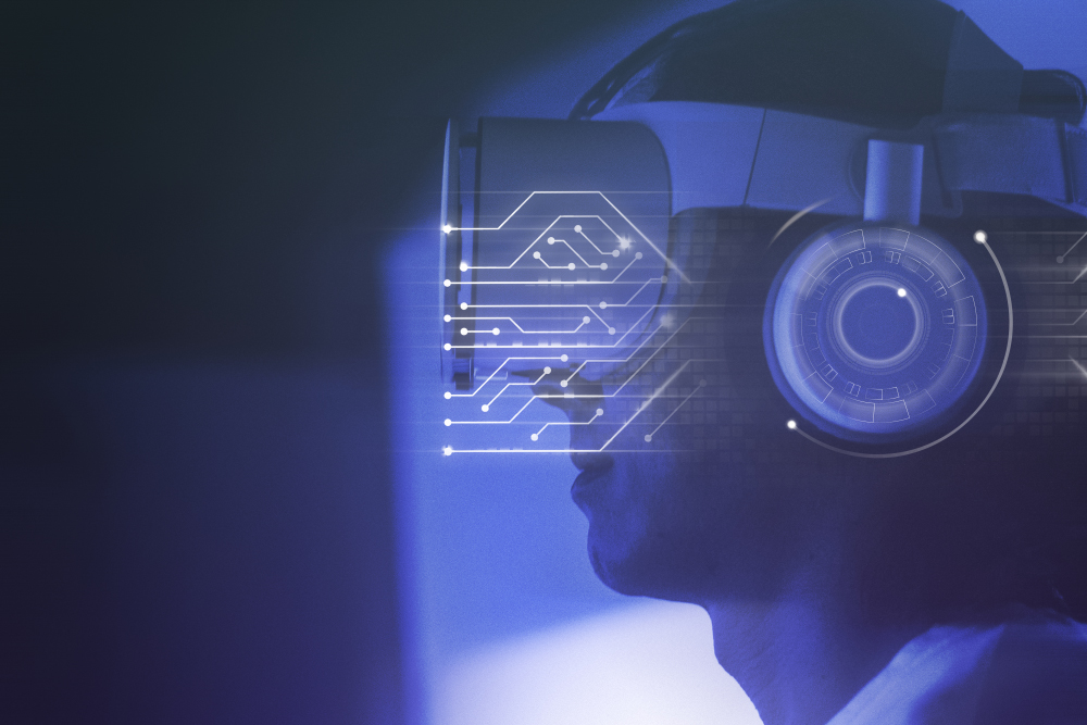 Man Wearing Vr Headset Smart Technology